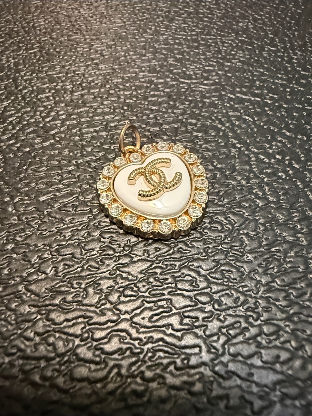 Chanel Heart Charm Pendant with Crystals and White Enamel